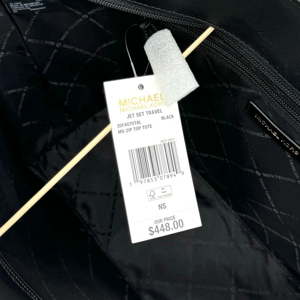 Michael Kors Medium Jet Set Travel Zip Tote Bag Black/Gold
